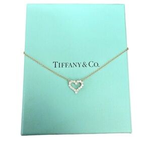 Tiffany & Co 18k Yellow Gold Mini Diamond Heart Pendant Necklace 16" With Box